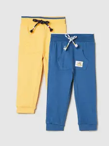 max Boys Set of 2 Yellow & Blue Cotton Track Pants