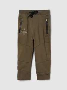 max Boys Olive Green Solid Cotton Track Pants