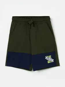 Fame Forever by Lifestyle Boys Olive Green Colourblocked Shorts