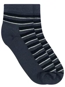 Heelium Men Grey Striped Bamboo Ankle-Length Socks