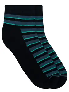 Heelium Men Black Striped Bamboo Ankle-Length Socks