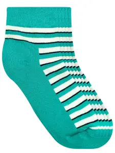 Heelium Men Pack Of 5 Teal Striped Printed Quarter-Length Socks