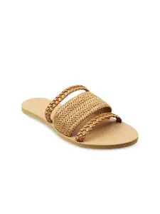 Metro Women Tan Open Toe Flats