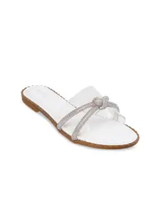 Metro Women White Embellished Open Toe Flats with Bows