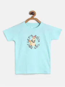 MINI KLUB Boys Teal Typography Printed Extended Sleeves T-shirt
