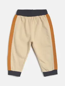 MINI KLUB Boys Cream-Coloured & Brown Solid Track Pants