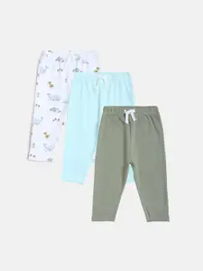 MINI KLUB Boys Infant Pack of 3 White & Grey Printed Cotton Track Pants