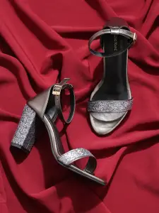 Bruno Manetti Grey Colourblocked PU Block Peep Toes with Buckles