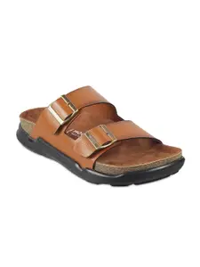 Mochi Men Tan & Gunmetal-Toned Leather Comfort Sandals