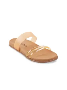 Metro Women Tan Open Toe Flats