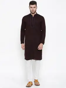 Freehand by The Indian Garage Co Maroon  White Patterned Kurta Pyjama