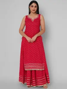 KALINI Women Pink Ethnic Motifs Printed Layered Gotta Patti Kurta with Skirt