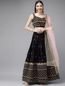 DIVASTRI Black & Golden Embroidered Ready to Wear Lehenga & Blouse With Dupatta