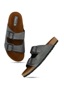 SHENCES Men Grey Ethnic Comfort Sandals