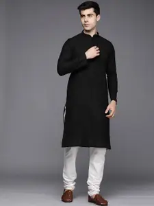 Manyavar Men Black Floral Woven Deisgn Sequinned Kurta with Churidar