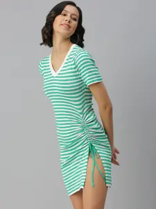 SHOWOFF Green Striped Sheath Dress