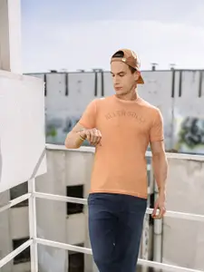 Allen Solly Sport Men Orange Brand Logo Printed Pure Cotton T-shirt