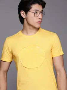 Allen Solly Sport Men Yellow Brand Logo Pure Cotton T-shirt