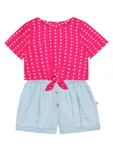 Budding Bees Girls Pink & Blue Printed Top with Shorts