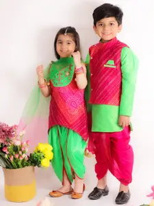 KID1 Boys Pink Printed Kurta with Dhoti Pants & Jacket