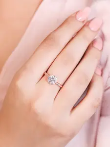 Zavya Women Rose Gold Plated 925 Sterling Silver CZ Studded Adjustable Ring