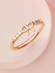Zavya Women Rose Gold Plated 925 Sterling Silver CZ Studded Adjustable Ring with Bow Upper