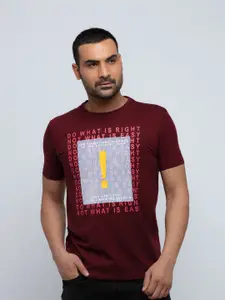 Status Quo Men Maroon Typography Printed Slim Fit T-shirt
