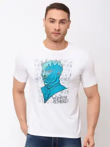 Status Quo Men White Typography Printed Raw Edge Slim Fit T-shirt