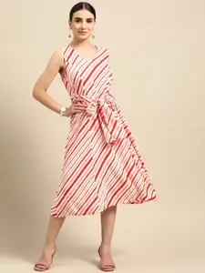 Anouk White & Red Striped A-Line Midi Dress