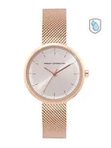 French Connection Women Silver-Toned Dial & Rose Gold Toned Stainless Steel Bracelet Style Straps Digital Watch