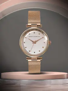 French Connection Women White Dial & Gold Toned Analogue Watch FCN00029D
