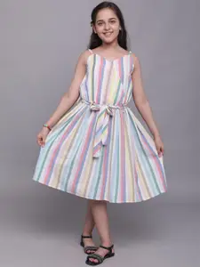 White World Multicoloured Striped Ethnic A-Line Dress