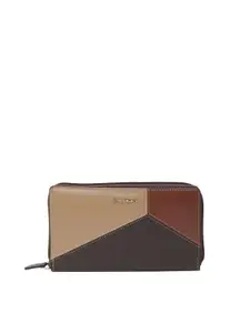 CALFNERO Women Brown & Beige Colourblocked Leather Two Fold Wallet