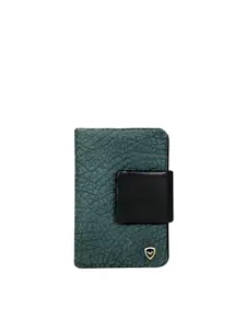 CALFNERO Women Green & Black Textured Leather Two Fold Wallet