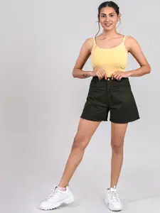 FREAKINS Women Gorgeous Green Solid Shorts