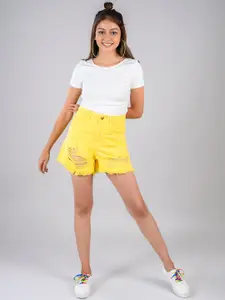 FREAKINS Women Yellow Solid Shorts