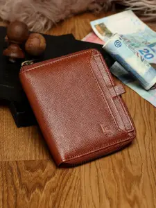 LOUIS STITCH Men Tan Brown Solid Zip Around Wallet
