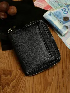 LOUIS STITCH Men Black Zip Detail Leather Wallet