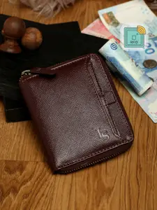 LOUIS STITCH Men Red Zip Detail Leather Zip Around Wallet