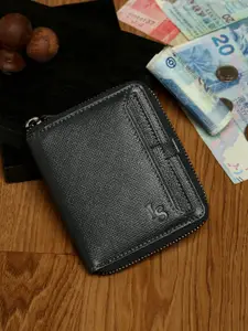 LOUIS STITCH Men Charcoal Grey Leather Zip Around Wallet