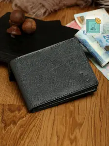 LOUIS STITCH Men Grey & Black Zip Detail Leather Two Fold Wallet