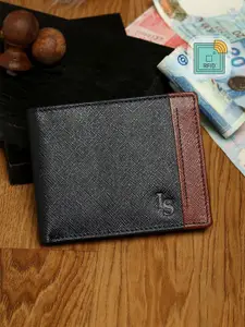 LOUIS STITCH Men Navy Blue & Tan Brown Leather Two Fold Wallet