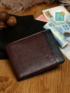 LOUIS STITCH Men Brown & Black Zip Detail Leather Two Fold Wallet