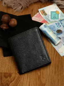 LOUIS STITCH Men Black Textured Leather RFID Two Fold Wallet