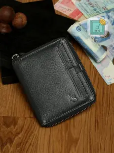 LOUIS STITCH Men Black Zip Detail Leather Zip Around Wallet