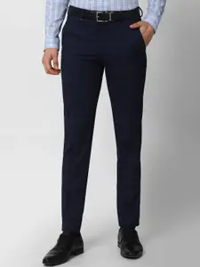 Van Heusen Men Navy Blue Checked Slim Fit Trousers