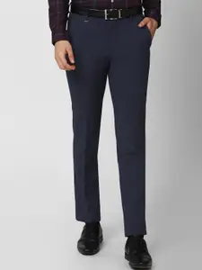 Van Heusen Men Navy Blue Checked Slim Fit Trousers