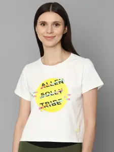 Allen Solly Woman Women White Typography Printed Applique T-shirt
