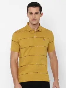 SIMON CARTER LONDON Men Yellow Striped Polo Collar Slim Fit T-shirt