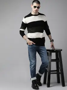 The Roadster Lifestyle Co. Men Black & Off White Striped Pullover